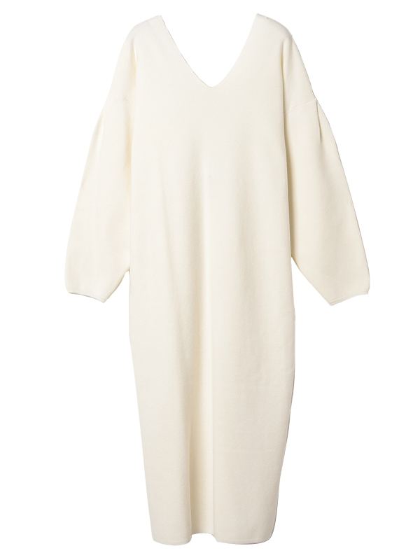 ダブルvネックニットワンピース F White ワンピース
