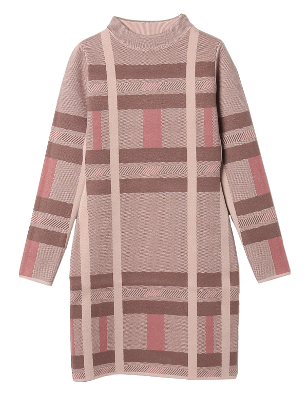 ランダムチェックニットワンピース F Beige ワンピース